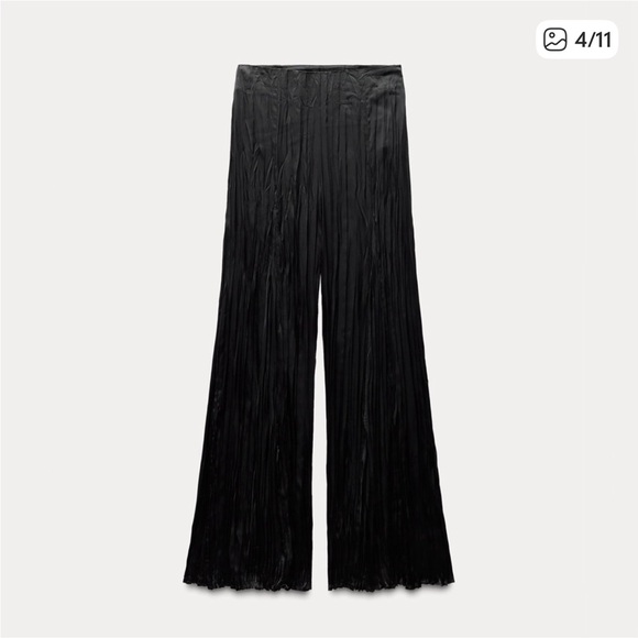 Zara wrinkle satin effect high waist super wide leg black pants sz.XS - Picture 4 of 15